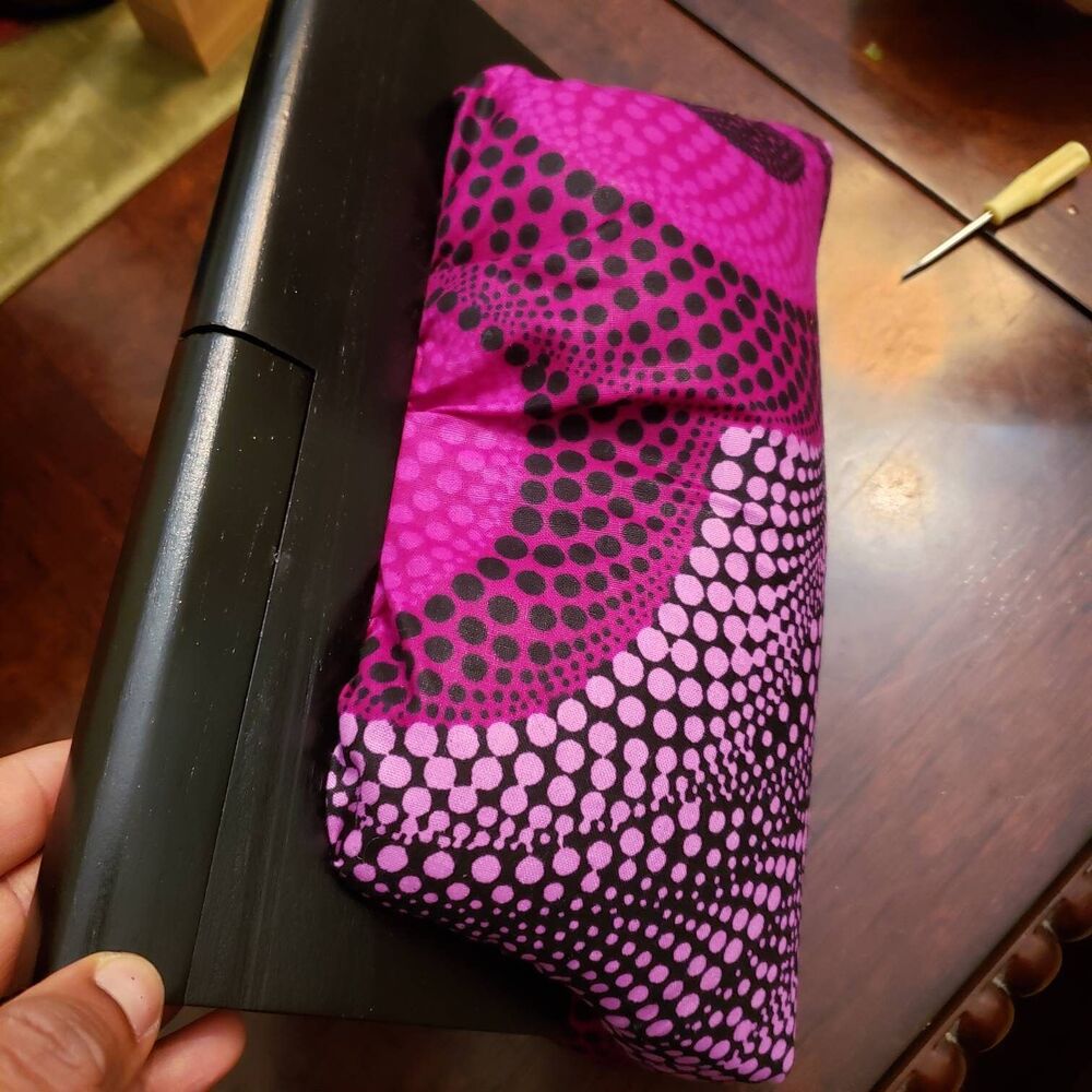 Wooden Frame Ankara Clutch, wood handle, mini clutch, black African fabric,  bla